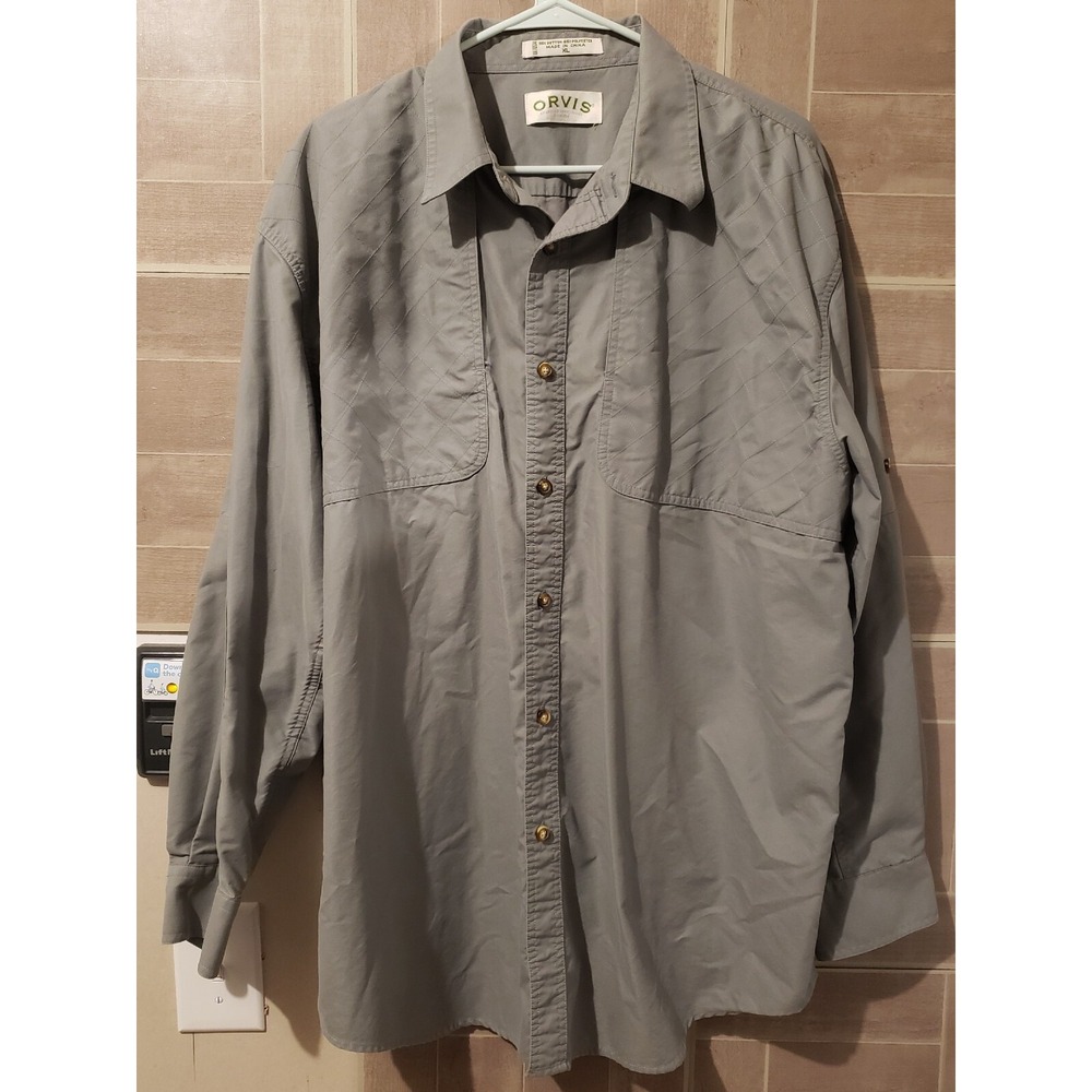 Orvis Mens Sporting Traditions Long Sleeve Button Up Shirt Size XL Gray Fishing